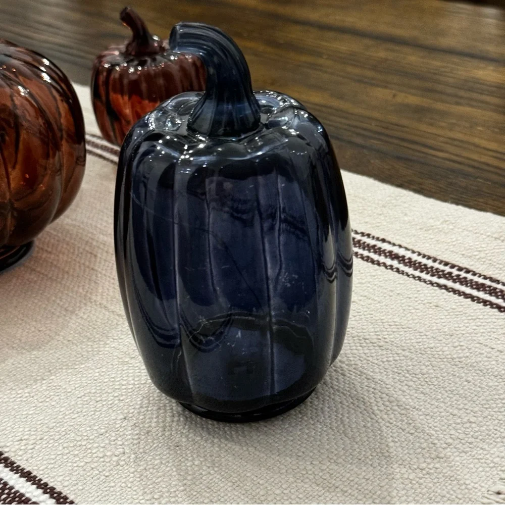 Bulleyes Navy Blue Glass Pumpkins 🎃 Decor